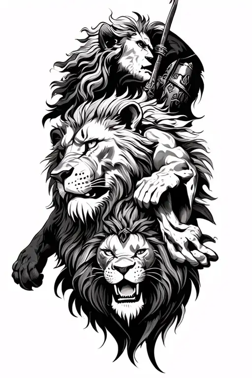 War god Mars fights with a lion tattoo design idea