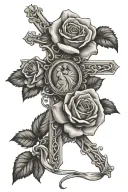 God cross, baby Jesus, bible verse, rose tattoo design idea