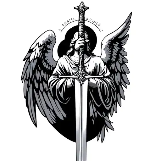 st Raphael angel's wings sword in hand tattoo design idea