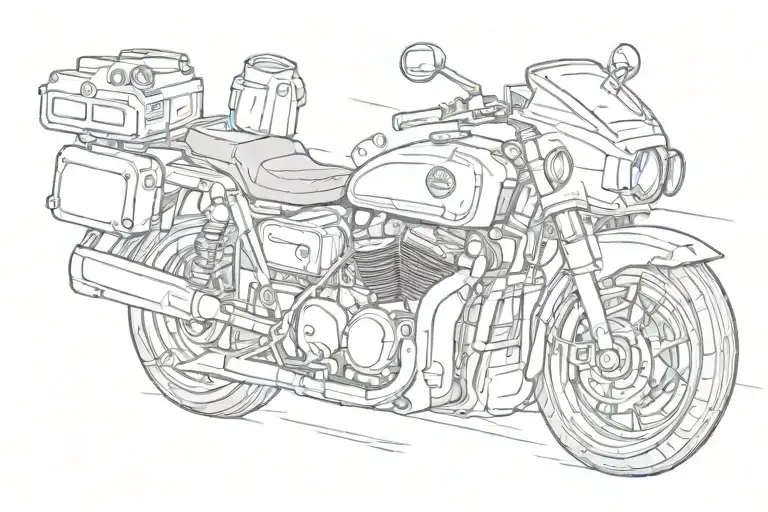avenger 220 motorbike and camera and coffee cup tattoo design idea