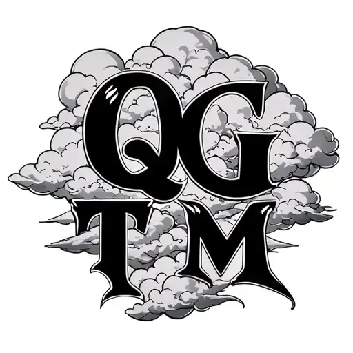 "QGTM" clouds surrounding tattoo design idea