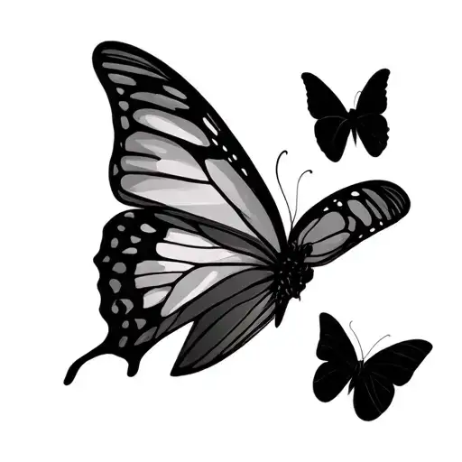 3 monarc butterflies flying together in diagonal line tattoo design idea