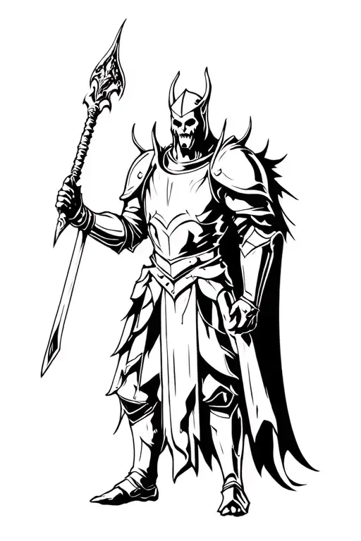 Hades in armor with a bident tattoo design idea