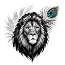 lion with peacock feather  tattoo design idea
