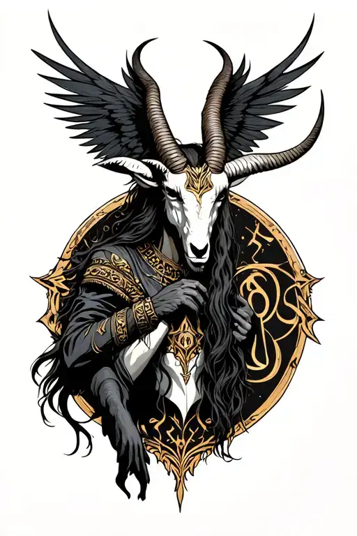 arcangel Uriel with capricorn zodiac sign tattoo design idea