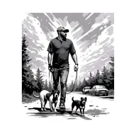 man walk with 2 dogs tattoo design idea