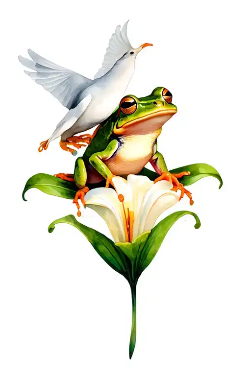 tree frog, white dove, calla lily tattoo design idea