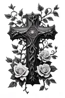 vines and roses growing out of the 3 nail cross tattoo design idea