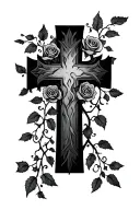 vines and roses growing out of the 3 nail cross tattoo design idea