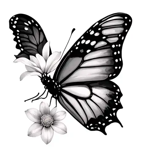 half monarch butterfly half flowers  tattoo design idea