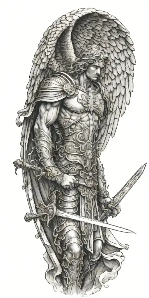archangel Michael hodling a sword tattoo design idea