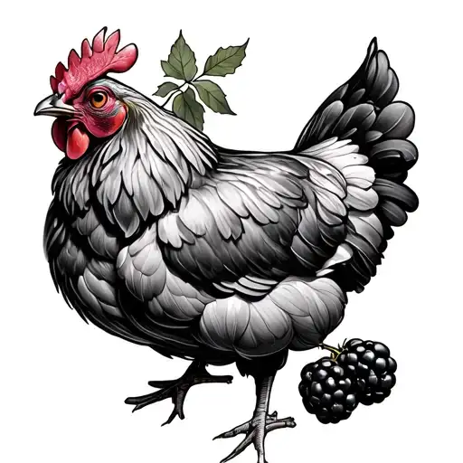chicken with blackberry vines tattoo design idea