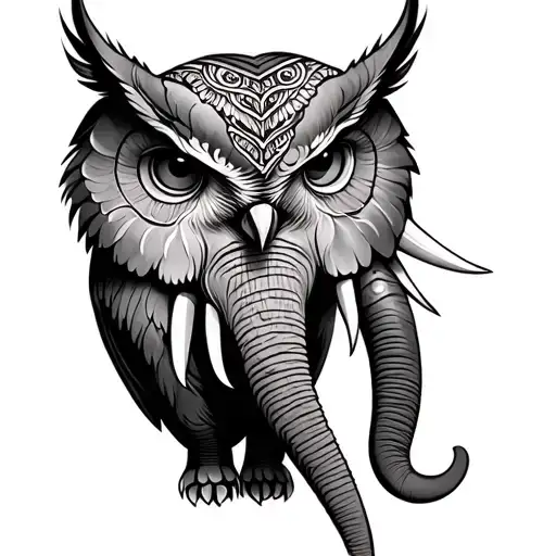 Owl And Elephant tattoo design idea