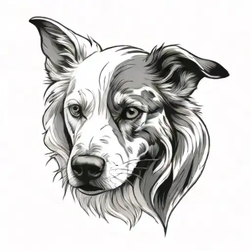 tattoo sketch - a white dog,in black and white colors,without a background, in Japanese style tattoo design idea