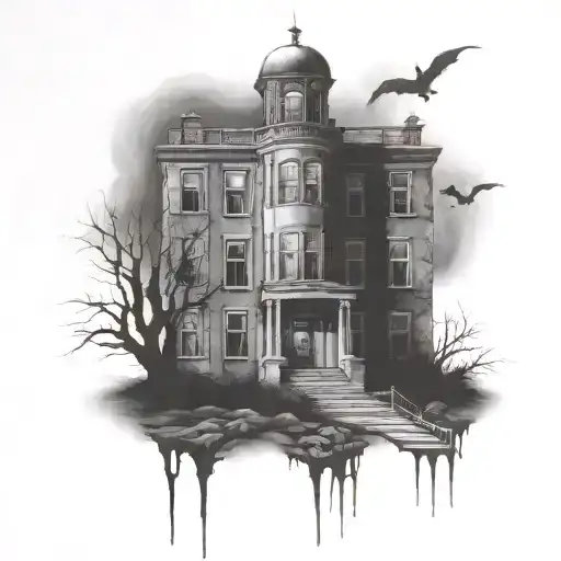 Hospital with ghostly souls leaving tattoo design idea