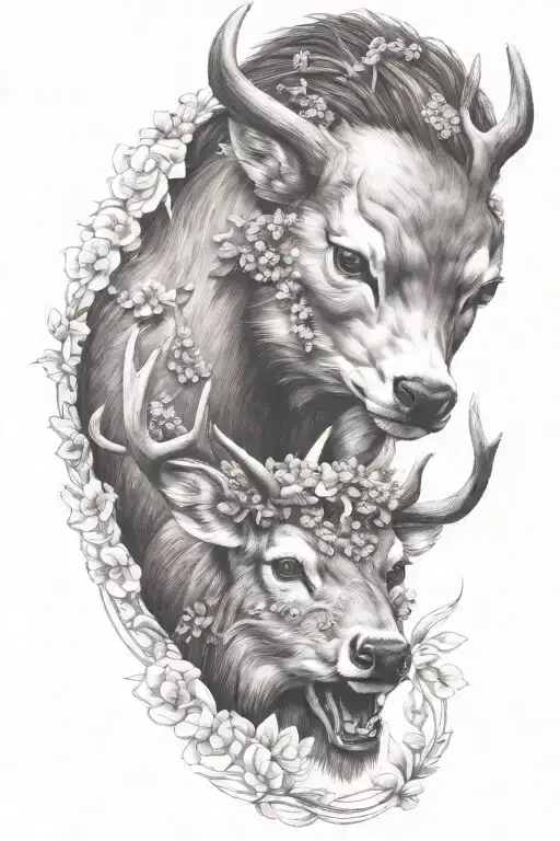 whitetail deer wrapped in lilacs tattoo design idea