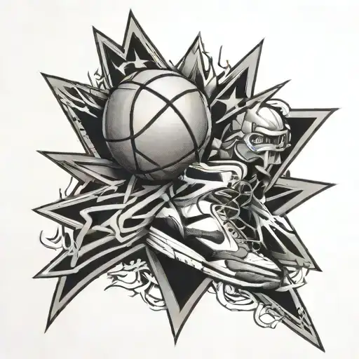rockstar and basketball  tattoo design idea