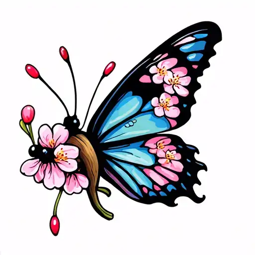 butter fly cherry blossom tree tattoo design idea