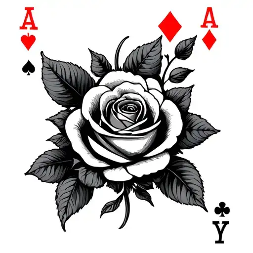 money rose with joker and king and queen playing cards tattoo design idea