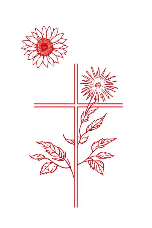 cross sunflower red cardinal fireworks Sa survivor tattoo design idea