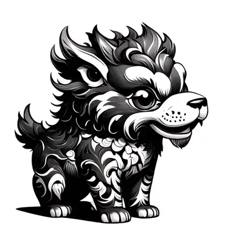 japanese foo dog protecting a baby foo dog tattoo design idea