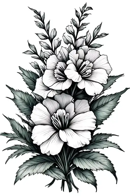 snapdragon flower bouquet tattoo design idea