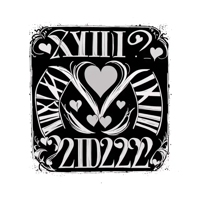 roman numerals of the date 23/03/2022 with some sort of love involved tattoo design idea