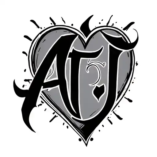 ATJ script letters in the form of a heart tattoo design idea