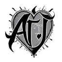 ATJ script letters in the form of a heart tattoo design idea
