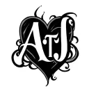 ATJ script letters in the form of a heart tattoo design idea