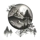 moon mountain tree geometry patterns tattoo design idea