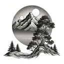 moon mountain tree geometry patterns tattoo design idea