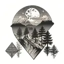 moon mountain tree geometry patterns tattoo design idea