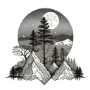 moon mountain tree geometry patterns tattoo design idea