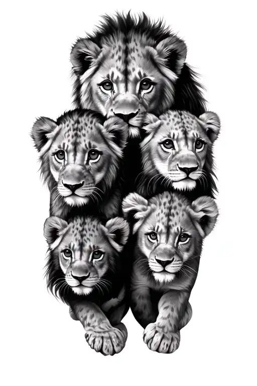 3 baby lion cubs, pisces, gemini, virgo tattoo design idea