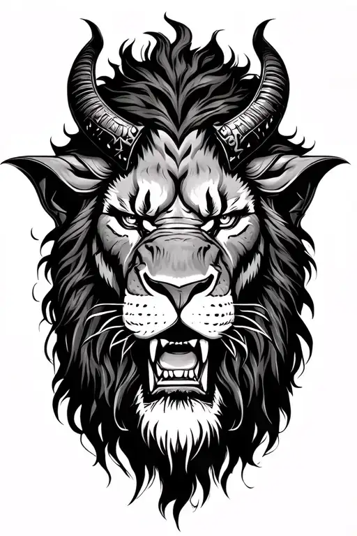 satan and lion head tattoo design idea
