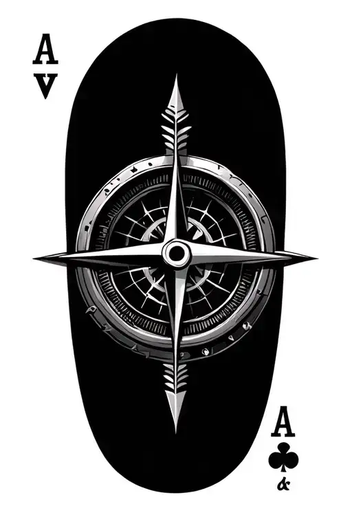 compass with arrow and poker cards tattoo design idea