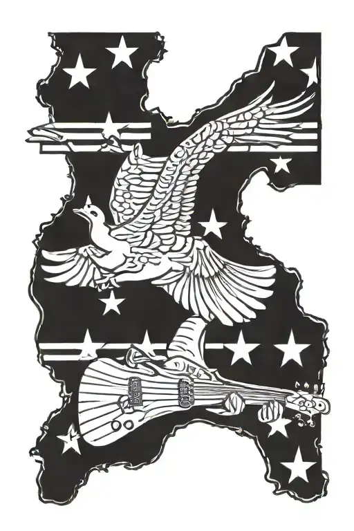 duck hunting country musician guitar white tail deer American Flag tattoo design idea