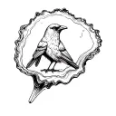 crow in a oyster shell tattoo design idea