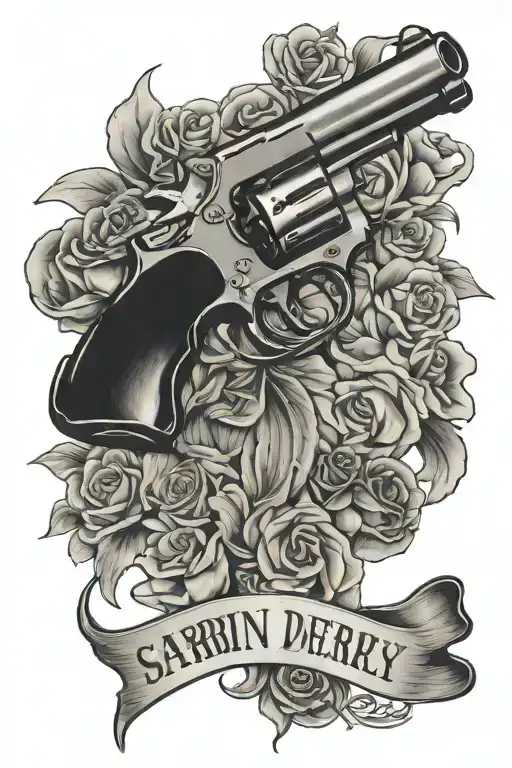 gun and name on it Sabrina Everly DeLisle 12/14/20 tattoo design idea