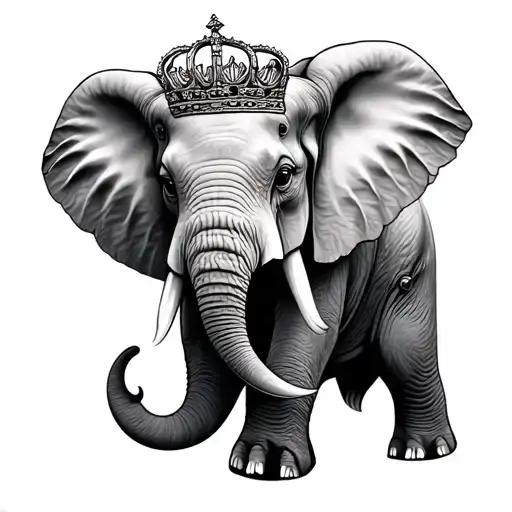 elephant roses and crown tattoo design idea