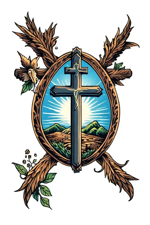 camino de santiago cross and holy trinity tattoo design idea