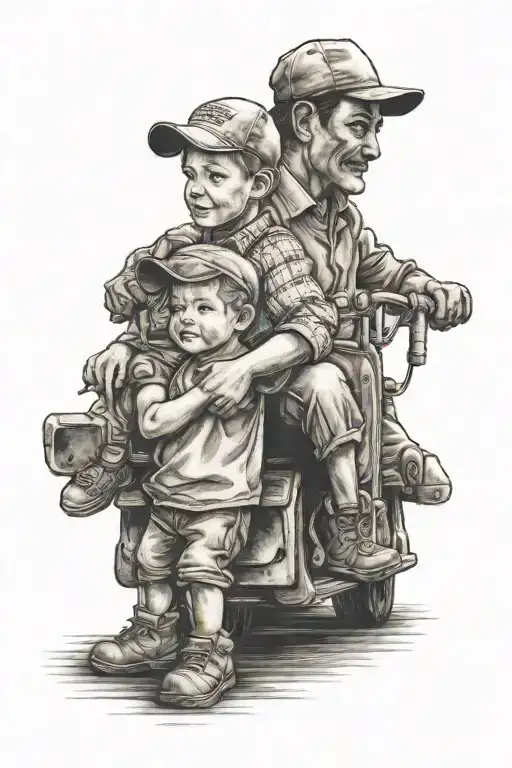 Children meet their father from the truck driver tattoo design idea