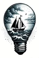 lightbulb with a wave and sail boat inside tattoo design idea