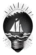 lightbulb with a wave and sail boat inside tattoo design idea