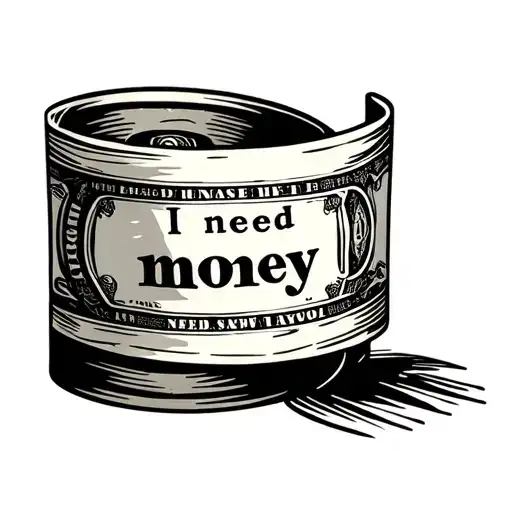 write "i need money"  inside a bank note rolled up  tattoo design idea