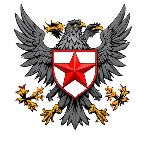 Serbian double-headed eagle with a coat of arms of a red star in the middle tattoo design idea