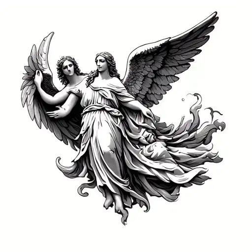 old testament angel sleeve tattoo design idea