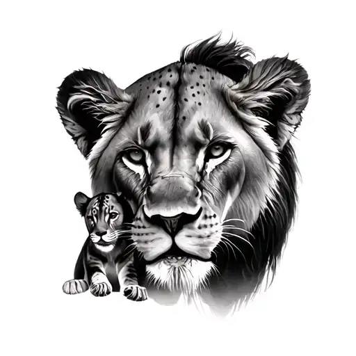 lioness protecting her cubs tattoo design idea