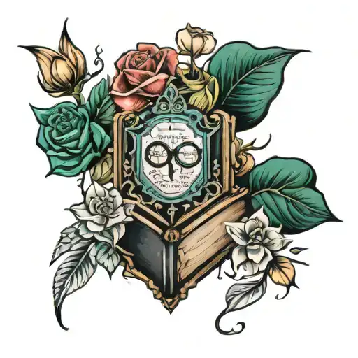 Harry Potter books flowers tattoo design idea